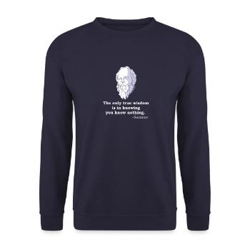 Sokrates Zitat Antike Philosoph Philosophie Spruch - Unisex Pullover - Navy - Vorne - Alina (178cm) & Michal (187cm)