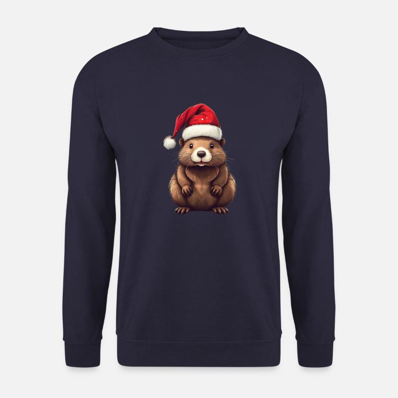 Süßer Biber mit Weihnachtsmütze - Unisex Pullover - Navy