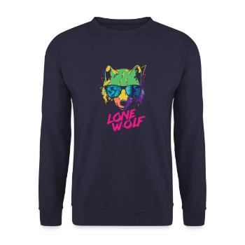 Retro Lone Wolf in Cool Sunglasses - Unisex Sweatshirt - navy - Front - Alina (178cm) & Michal (187cm)