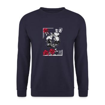 Yin und Yang Koi mit Rosen - Unisex Pullover - Navy - Vorne - Alina (178cm) & Michal (187cm)