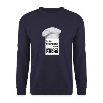 Ich bin Chefkoch in der Gerüchteküche - mein Humor - Unisex Pullover - Navy - Vorne - Alina (178cm) & Michal (187cm)