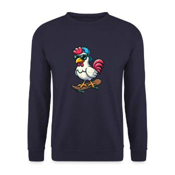 Funny Chicken Hen Rooster on Skateboard Comic - Unisex Sweatshirt - navy - Front - Alina (178cm) & Michal (187cm)