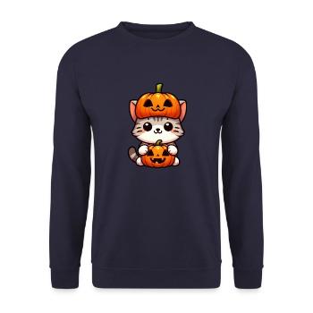 Halloween Chat Citrouille Chapeau Fantaisiste - Sweat-shirt Unisexe - marine - Devant - Alina (178cm) & Michal (187cm)