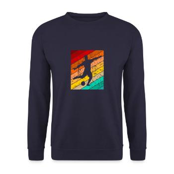Vintage Retro Fussball Fussballspieler Fussballer - Unisex Pullover - Navy - Vorne - Alina (178cm) & Michal (187cm)