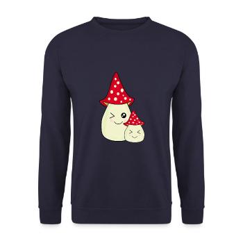 Kawaii Fliegenpilz Kawaii Sticker Kawaii clothes - Unisex Pullover - Navy - Vorne - Alina (178cm) & Michal (187cm)