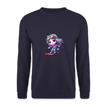 Licorne Skieur Sports d’hiver Montagnes magiques - Sweat-shirt Unisexe - marine - Devant - Alina (178cm) & Michal (187cm)