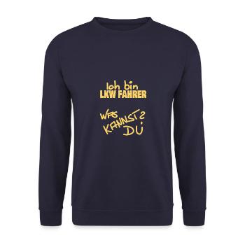 Ich bin LKW FAHRER - Unisex Pullover - Navy - Vorne - Alina (178cm) & Michal (187cm)