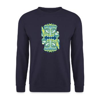 Blauer Tiki König - Kokosnuss - Unisex Pullover - Navy - Vorne - Alina (178cm) & Michal (187cm)