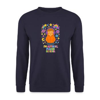 I'm Autistic Please Be Kind - Autism Children - Unisex Sweatshirt - navy - Front - Alina (178cm) & Michal (187cm)