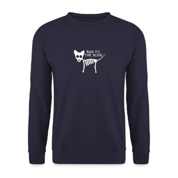 Halloween-Schlechtes zum Knochen-Katzen-Skelett - Unisex Pullover - Navy - Vorne - Alina (178cm) & Michal (187cm)
