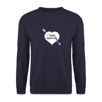 Pelzherz Ich liebe Tiere - Unisex Pullover - Navy - Vorne - Alina (178cm) & Michal (187cm)
