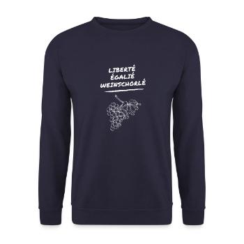 Liberte Egalite Weinschorle - Weinliebhaber Design - Unisex Pullover - Navy - Vorne - Alina (178cm) & Michal (187cm)