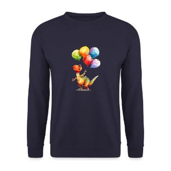 Dinosaur with colorful balloons - Unisex Sweatshirt - navy - Front - Alina (178cm) & Michal (187cm)