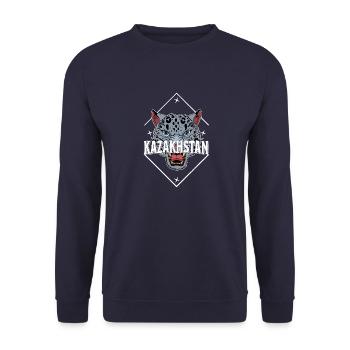 Kasachstan Souvenir Herkunft Schneeleopard - Unisex Pullover - Navy - Vorne - Alina (178cm) & Michal (187cm)