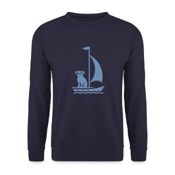 Mops im Boot Silhouette Segeln Minimalistisch - Unisex Pullover - Navy - Vorne - Alina (178cm) & Michal (187cm)