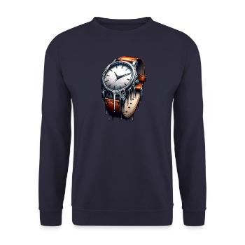 Verlaufene Zeit – Tropfende Armbanduhr - Unisex Pullover - Navy - Vorne - Alina (178cm) & Michal (187cm)