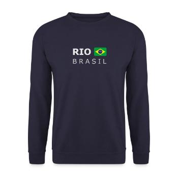 RIO BRASIL white-lettered 400 dpi - Unisex Sweatshirt - navy - Front - Alina (178cm) & Michal (187cm)