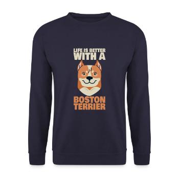 Life Is Better With A Boston Terrier - Unisex Pullover - Navy - Vorne - Alina (178cm) & Michal (187cm)