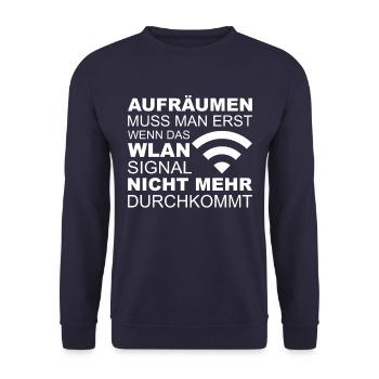 WLAN Aufräumen | Lustiger Spruch Geschenkidee - Unisex Pullover - Navy - Vorne - Alina (178cm) & Michal (187cm)