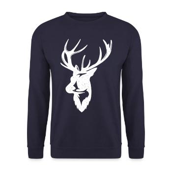 HIRSCH | Geweih Hirschkopf - Unisex Pullover - Navy - Vorne - Alina (178cm) & Michal (187cm)