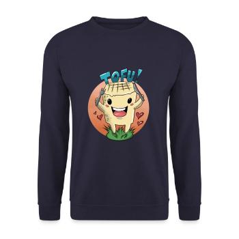 Vegan Tofu Gift for the Vegan Lifestyle - Unisex Sweatshirt - navy - Front - Alina (178cm) & Michal (187cm)