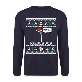 Nikolauch Christmas Jumper - Cadeau de Noël - Sweat-shirt Unisexe - marine - Devant - Alina (178cm) & Michal (187cm)
