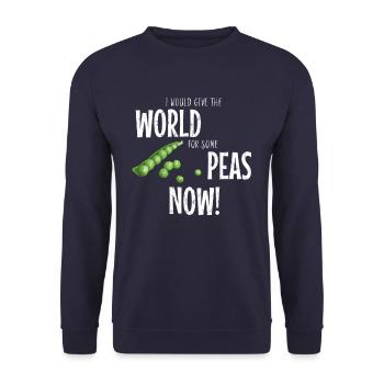 World Peas Now Erbsen Weltfrieden veganes Geschenk - Unisex Pullover - Navy - Vorne - Alina (178cm) & Michal (187cm)