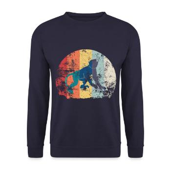 Retro Vintage Affe | Tier 80er 90er Geschenk - Unisex Pullover - Navy - Vorne - Alina (178cm) & Michal (187cm)