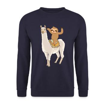 Sweet Sloth Rides Alpaca Lama Animal Gift - Unisex Sweatshirt - navy - Front - Alina (178cm) & Michal (187cm)