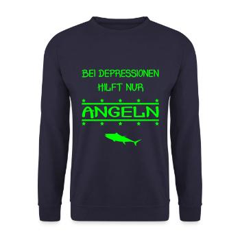 Bei Depressionen hilft nur Angeln Fisch Angler - Unisex Pullover - Navy - Vorne - Alina (178cm) & Michal (187cm)