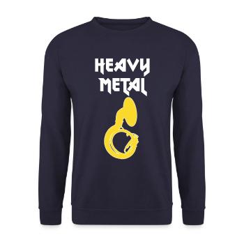 Lustiges Sousaphon Design, Heavy Metal, Blasmusik - Unisex Pullover - Navy - Vorne - Alina (178cm) & Michal (187cm)