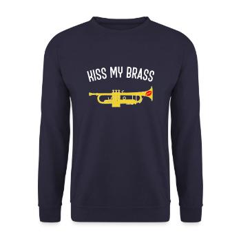 Trompete Geschenk, Kiss my brass, lustig Blasmusik - Unisex Pullover - Navy - Vorne - Alina (178cm) & Michal (187cm)