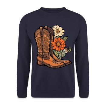 Cowboy Boots Flowers - Unisex Sweatshirt - navy - Front - Alina (178cm) & Michal (187cm)