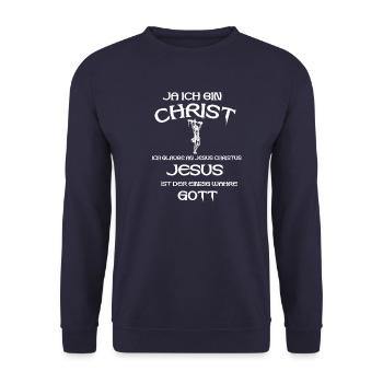 ICH BIN CHRIST/GOTT/JESUS/GLAUBE/GESCHENK - Unisex Pullover - Navy - Vorne - Alina (178cm) & Michal (187cm)
