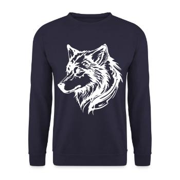Wolf Kopf Tier - Unisex Pullover - Navy - Vorne - Alina (178cm) & Michal (187cm)