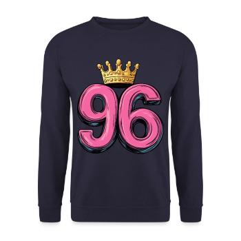 96 Zahl Krone - Unisex Pullover - Navy - Vorne - Alina (178cm) & Michal (187cm)