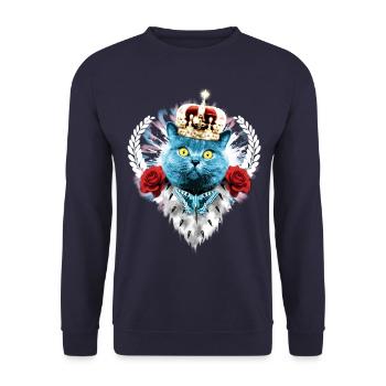Blue Cat the King blue Butterfly - Cat cat - Unisex Sweatshirt - navy - Front - Alina (178cm) & Michal (187cm)