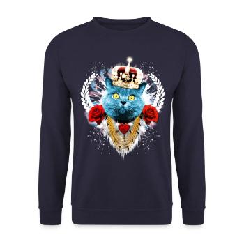 Blue Cat The King - cat crown laurel roses - Unisex Sweatshirt - navy - Front - Alina (178cm) & Michal (187cm)