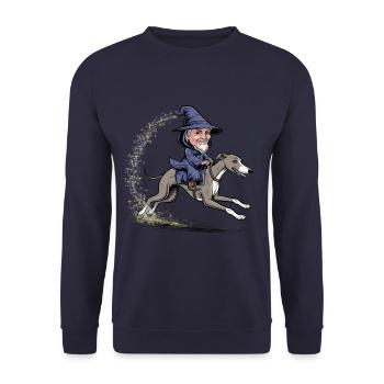Magician rides greyhound for magicians and magic fans - Unisex Sweatshirt - navy - Front - Alina (178cm) & Michal (187cm)
