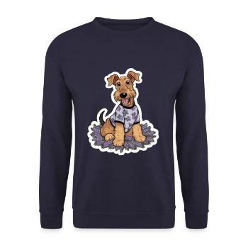 Cute Airedale Terrier with lilac - Unisex Sweatshirt - navy - Front - Alina (178cm) & Michal (187cm)