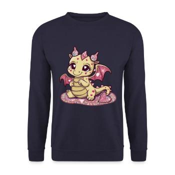 Kawaii Dragon with Colorful Hearts - Unisex Sweatshirt - navy - Front - Alina (178cm) & Michal (187cm)