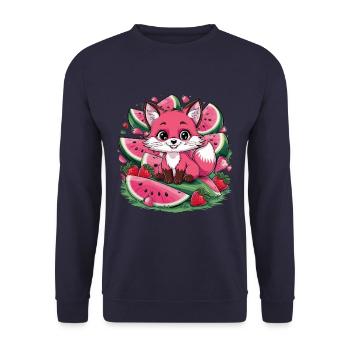 Kawaii fox with strawberries and watermelon - Unisex Sweatshirt - navy - Front - Alina (178cm) & Michal (187cm)