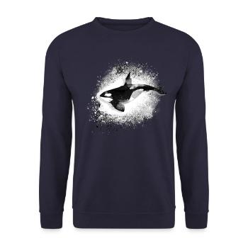 Wal,killerwal,schwarz,meer, malerei,orcas, fisch - Unisex Pullover - Navy - Vorne - Alina (178cm) & Michal (187cm)