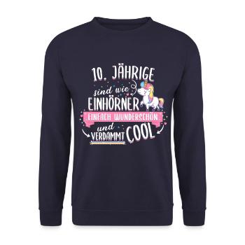 Geburtstag 10 Geburtstag Einhorn Spruch Party - Unisex Pullover - Navy - Vorne - Alina (178cm) & Michal (187cm)