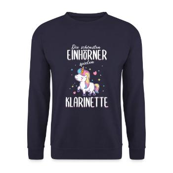 Klarinette Klarinettistin Einhorn Spruch Musik - Unisex Pullover - Navy - Vorne - Alina (178cm) & Michal (187cm)