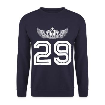 29 Zahl Krone - Unisex Pullover - Navy - Vorne - Alina (178cm) & Michal (187cm)