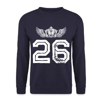 26 Zahl Krone - Unisex Pullover - Navy - Vorne - Alina (178cm) & Michal (187cm)