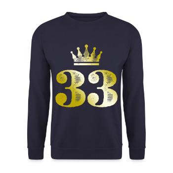 33 Zahl Krone Gold - Unisex Pullover - Navy - Vorne - Alina (178cm) & Michal (187cm)