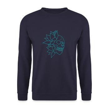 Todeskopf und blaue Seerosen - Unisex Pullover - Navy - Vorne - Alina (178cm) & Michal (187cm)