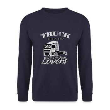 LKW Fahrer Trucker Truck Liebe Geschenk - Unisex Pullover - Navy - Vorne - Alina (178cm) & Michal (187cm)